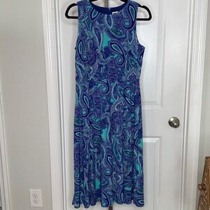 Anne Klein Blue and Green Paisley Midi Dress